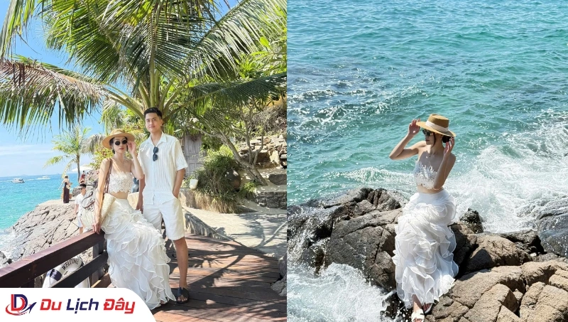 Du khách check-in Mini Beach trong tour 3 đảo mini Nha Trang