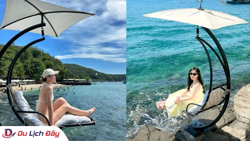 Du khách thư giãn trên bãi biển Mini Beach Nha Trang