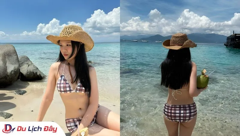 Du khách check in tại Hòn Mun trong tour 3 đảo new