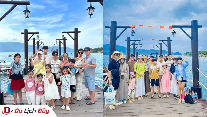 Gia đình du khách check in tại Hòn Mun trong Tour 3 Đảo New