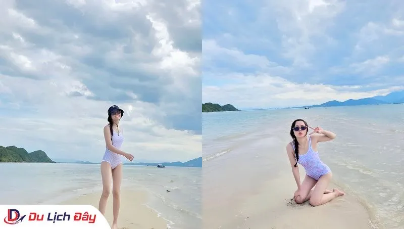 Du khách check-in con đường cát trắng giữa biển trong Tour Điệp Sơn - Dốc Lết