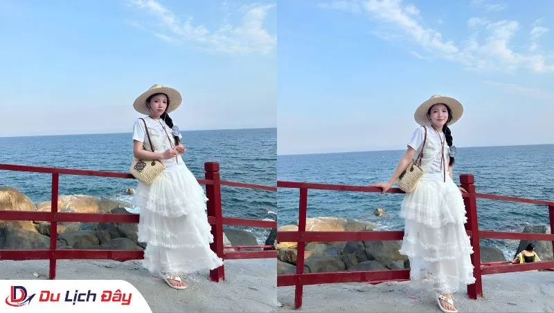 Du khách tạo dáng tại Hang Rái trong Tour Đồng Cừu - NInh Thuận