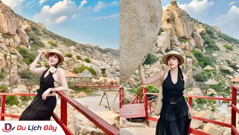 Du khách tạo dáng tại Hang Rái trong Tour Đồng Cừu - NInh Thuận