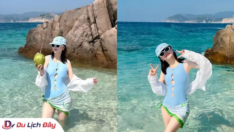 Du khách check - in tại Hòn Rùa trong Tour Nha Trang - Vĩnh Hy