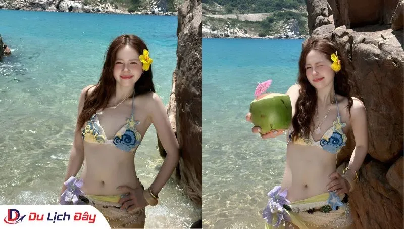 Du khách check - in tại Hòn Rùa trong Tour Nha Trang - Vĩnh Hy